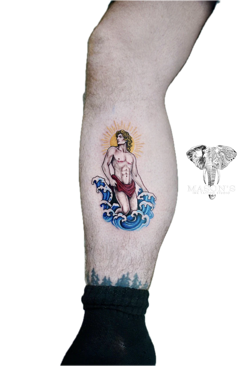 Vibrant Custom Sea-Themed Color Tattoo Design - Colour tattoo by Mason's Ink Tattoo Studio, Bali