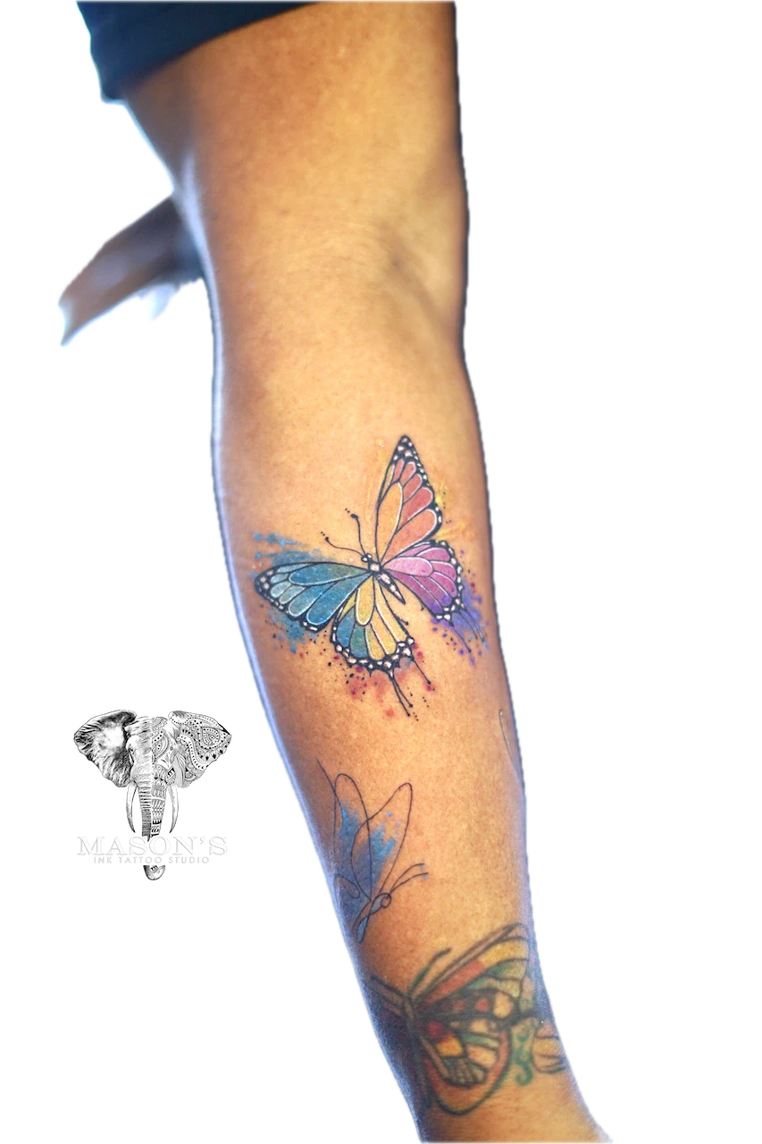 Watercolor Butterfly Tattoo Design by Mason’s Ink - Colour tattoo by Mason's Ink Tattoo Studio, Bali