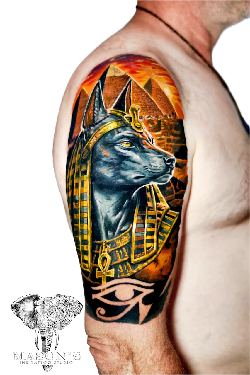 Anubis Cover Up Tattoo Design - Cover Ups tattoo by Mason's Ink Tattoo Studio, Bali