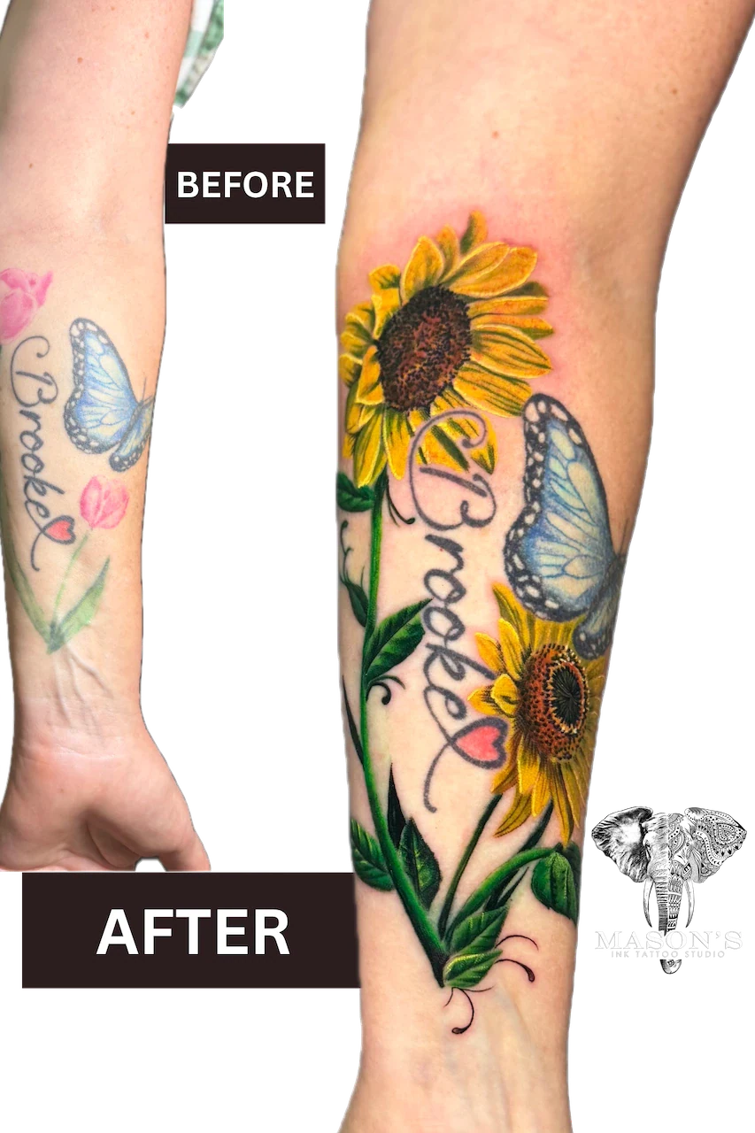 Cover Up Tattoo Before & After Design by Mason's Ink Tattoo Studio, Bali