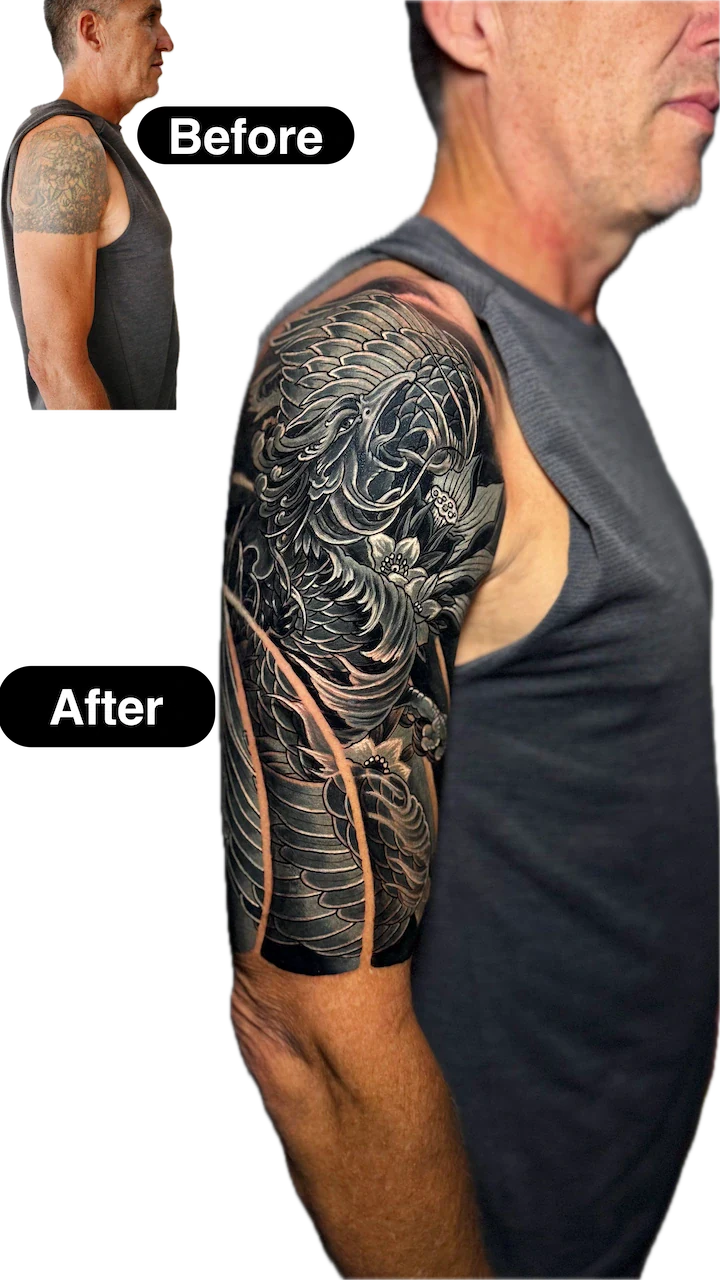 Japanese Cover Up Tattoo Design - Cover Ups tattoo by Mason's Ink Tattoo Studio, Bali