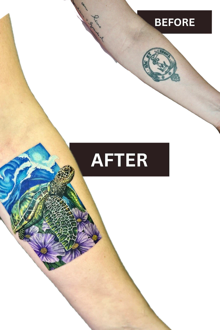 Tattoo Cover Up Before and After - Cover Ups tattoo by Mason's Ink Tattoo Studio, Bali