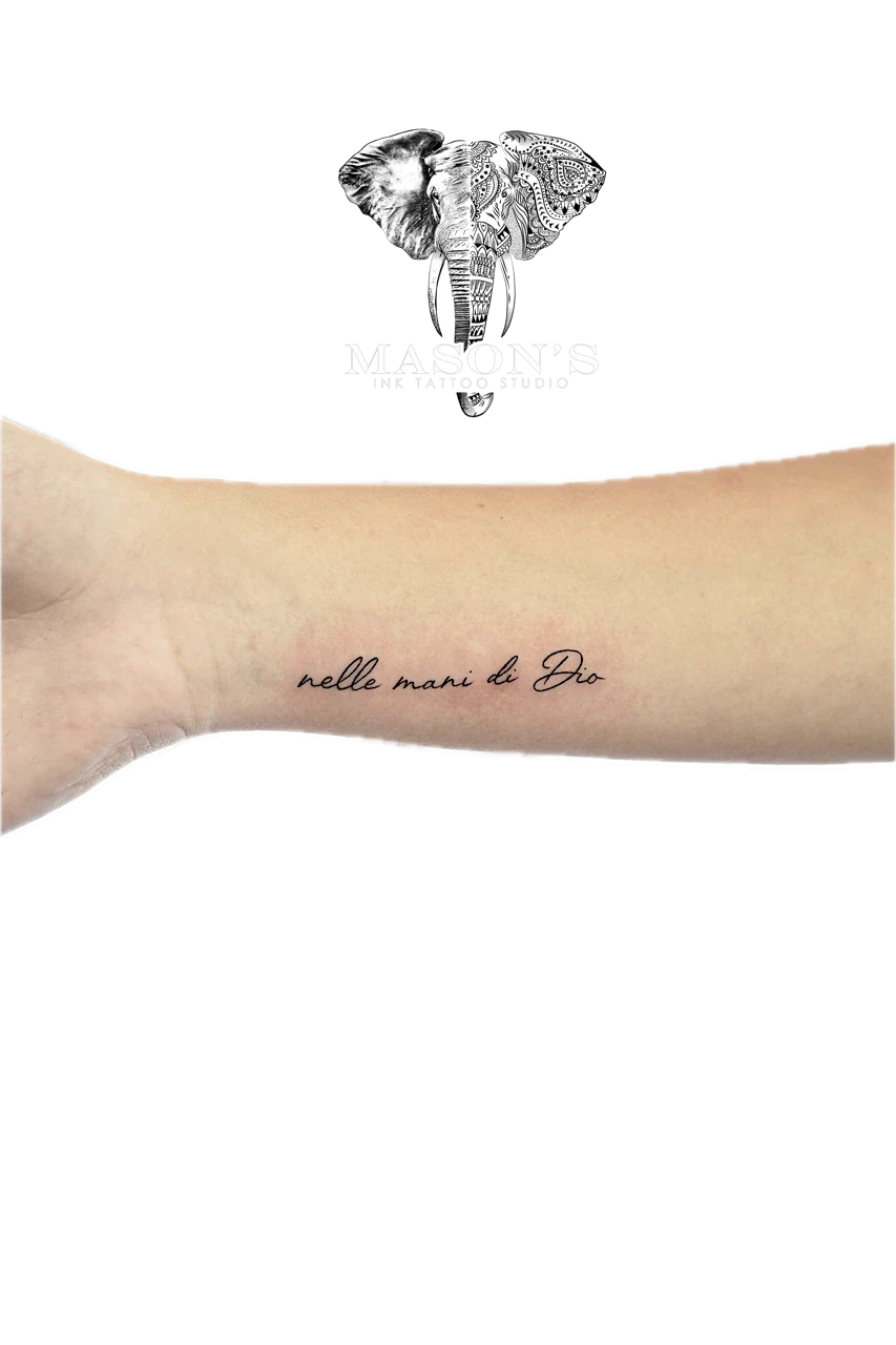 Fine Line Script Tattoo Design: Small forearm lettering tattoo in Italian script