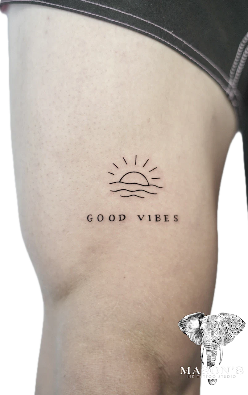 Fine Line Sun and Script Tattoo Design by Mason's Ink Tattoo Studio, Bali