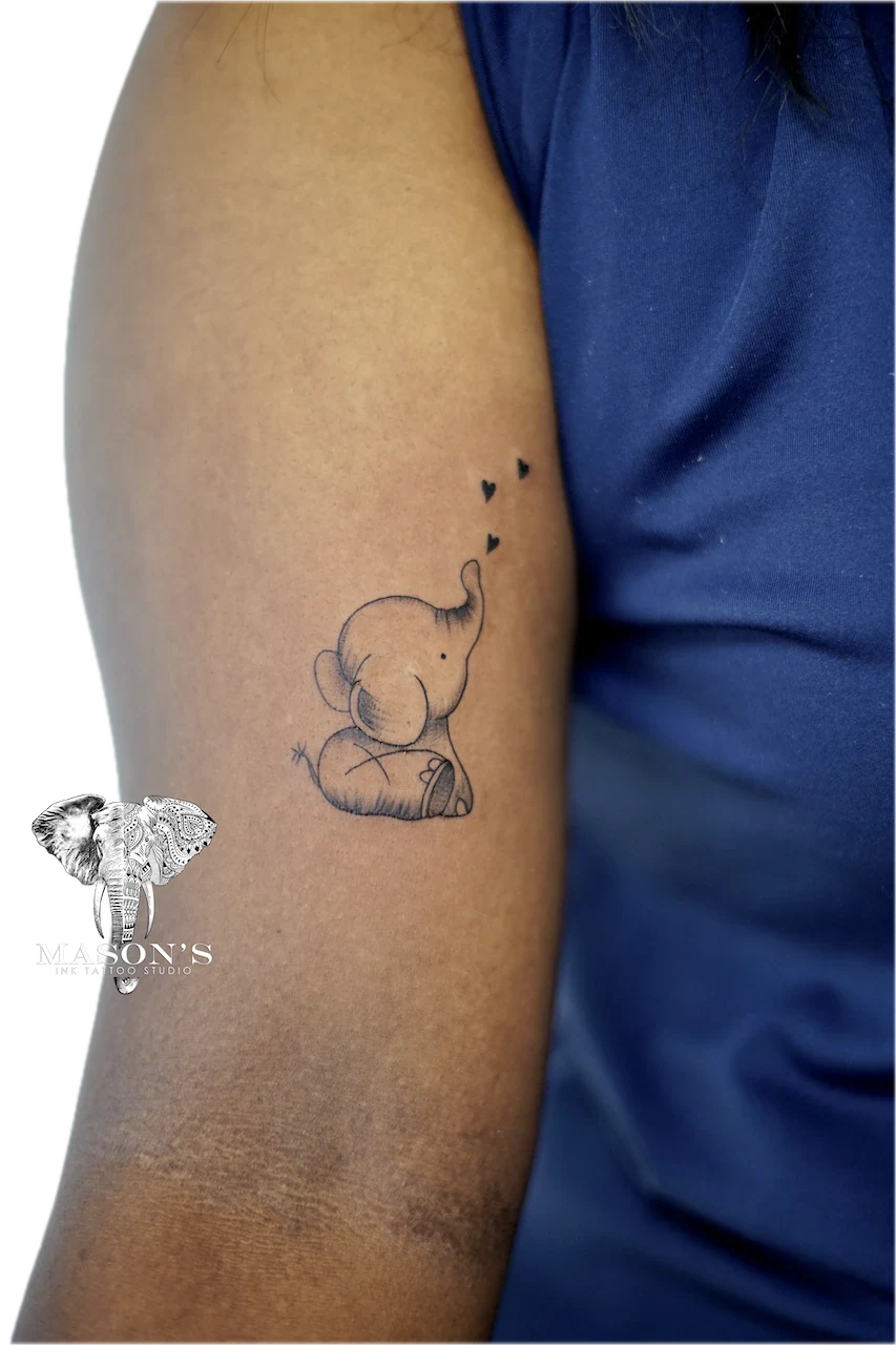 Fine Line Elephant Tattoo Design by Mason's Ink Tattoo Studio, Bali