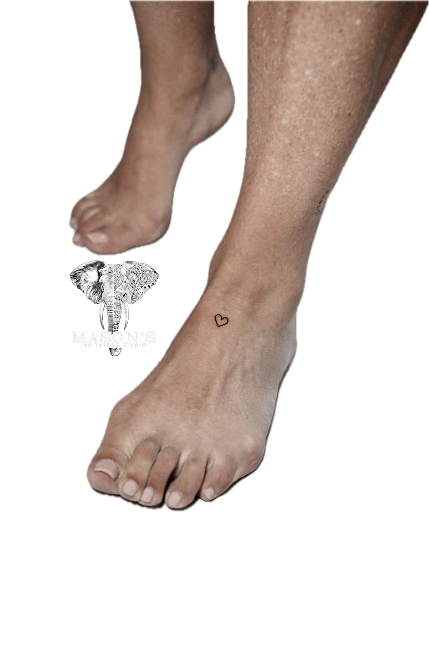 Fine Line Love Tattoo Design: a small heart tattoo on the ankle