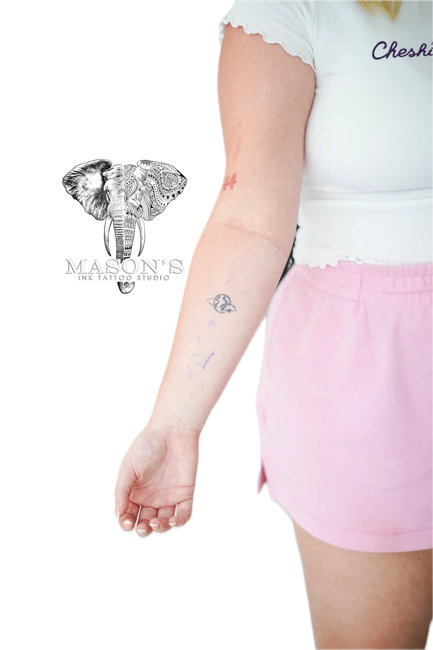 Fine Line World and Airplane Tattoo Design - Fineline tattoo by Mason's Ink Tattoo Studio, Bali