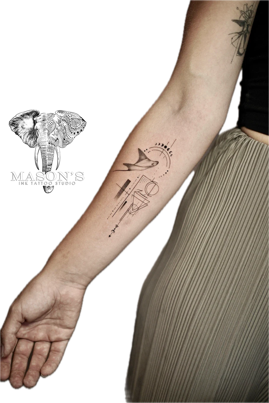 Conceptual Line and Manta Tattoo Design - Fineline tattoo by Mason's Ink Tattoo Studio, Bali