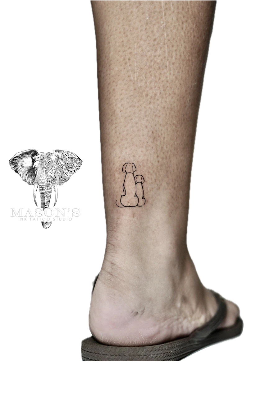 Custom Fine Line Dog Portrait Tattoo Design - Fineline tattoo by Mason's Ink Tattoo Studio, Bali