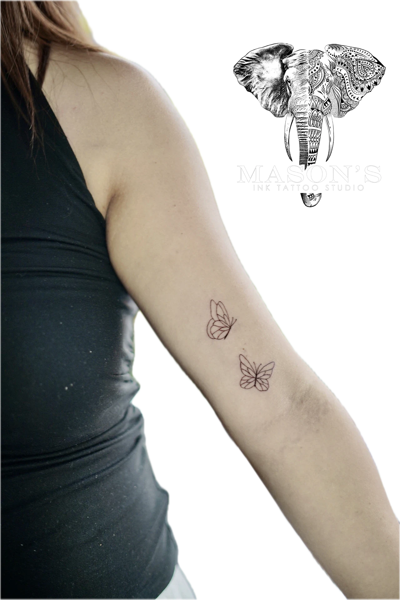 Cute Fine Line two Butterfly tattoo by Mason's Ink Tattoo Studio, Bali