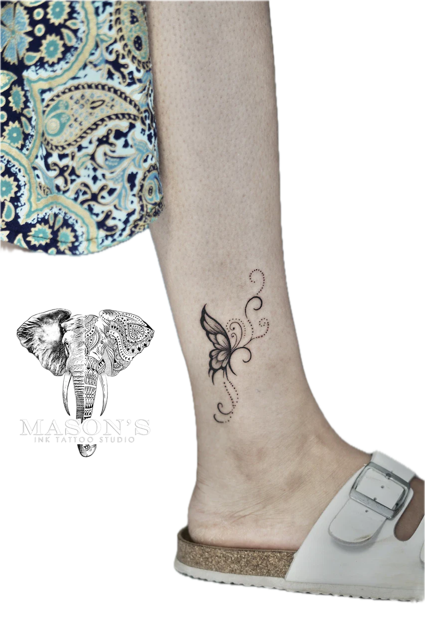 Delicate Fine Line Butterfly Tattoo Design - Fineline tattoo by Mason's Ink Tattoo Studio, Bali