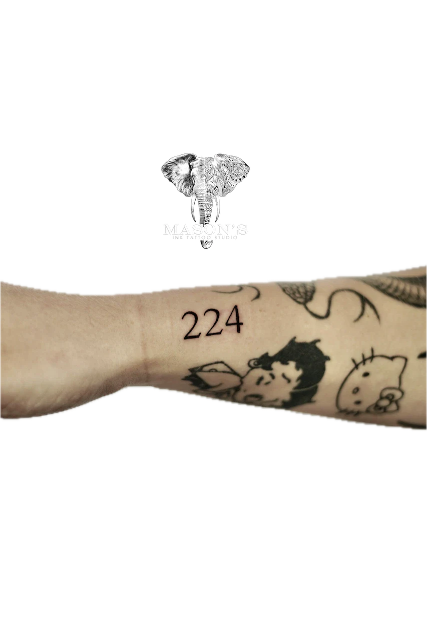Fine Line 222 Script Tattoo Design by Mason's Ink Tattoo Studio, Bali