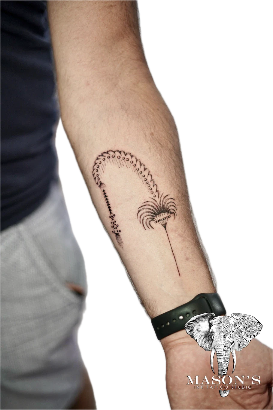 Fine Line Balinese Penjor Tattoo Design - Fineline tattoo by Mason's Ink Tattoo Studio, Bali