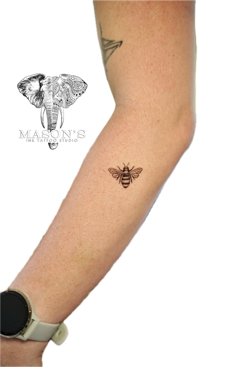 Fine Line Bee Tattoo Design - Fineline tattoo by Mason's Ink Tattoo Studio, Bali