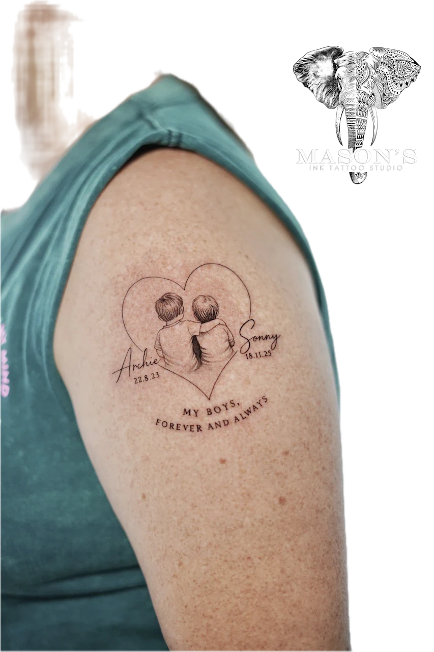 Fine Line Children Tattoo by Mason’s Ink - Fineline tattoo by Mason's Ink Tattoo Studio, Bali