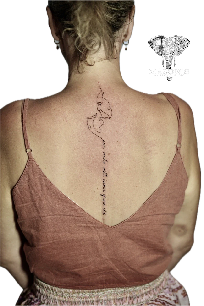 Fine Line Script and Outline Tattoo Design - Fineline tattoo by Mason's Ink Tattoo Studio, Bali