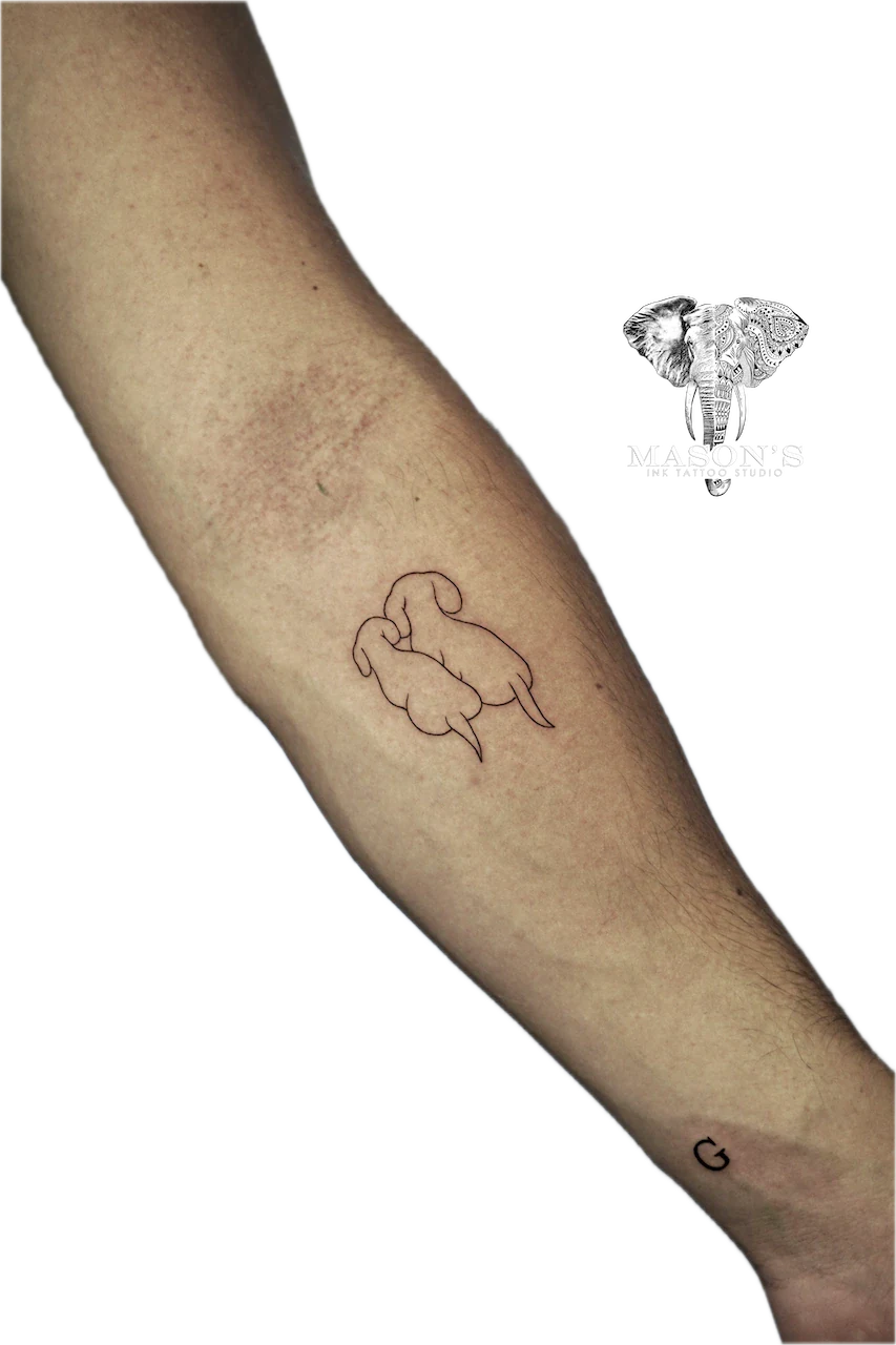 Fine Line Dog Tattoo Design by Mason's Ink Tattoo Studio, Bali