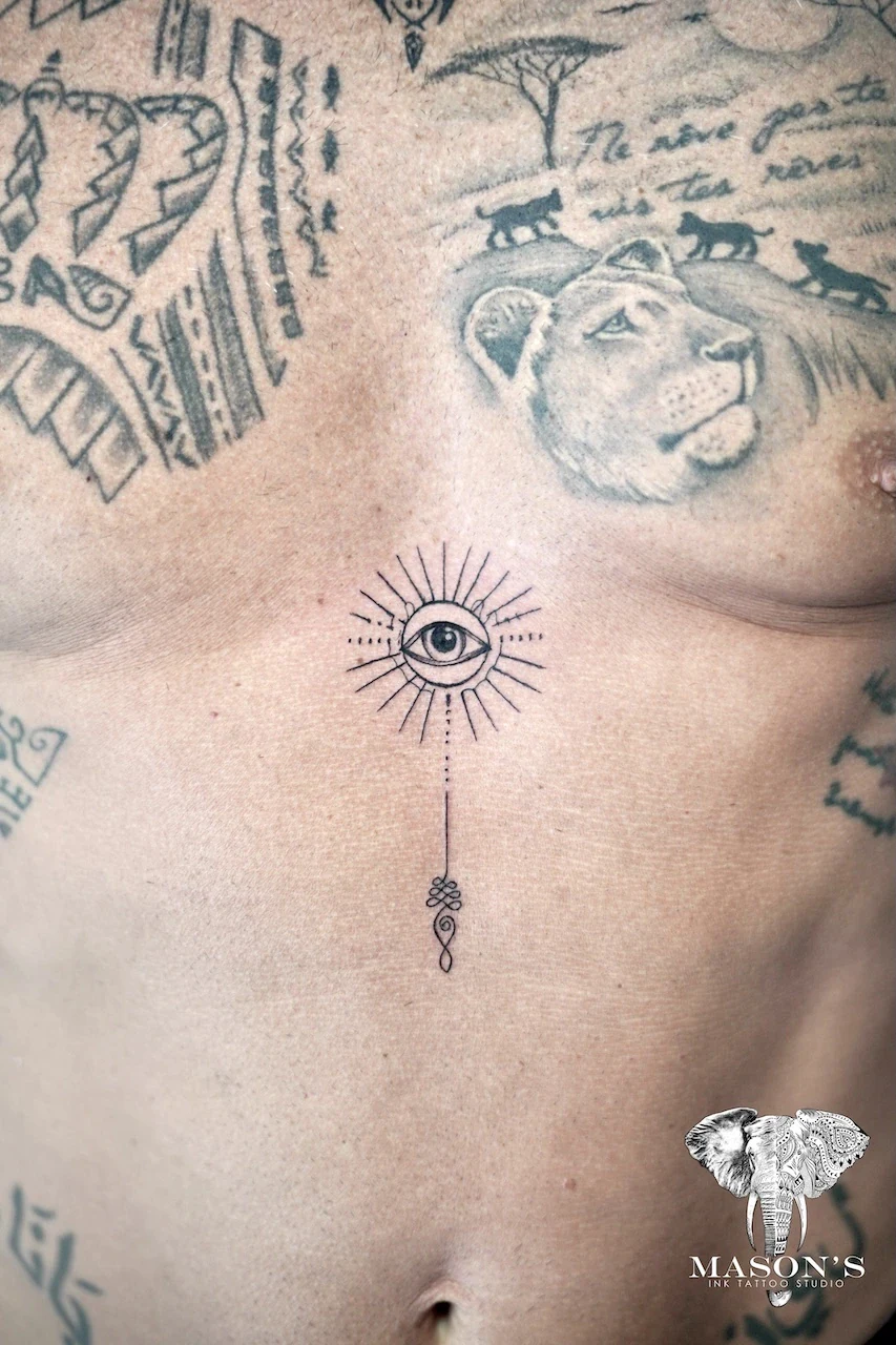 Fine Line Eyes Tattoo Design by Mason's Ink Tattoo Studio, Bali