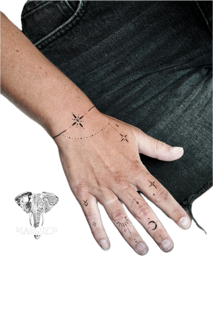 Fine Line Finger Ornament Tattoo Design - Fineline tattoo by Mason's Ink Tattoo Studio, Bali