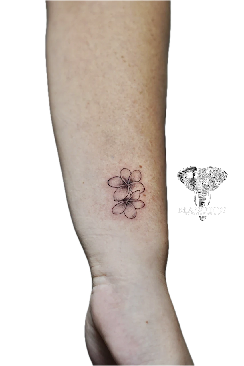 Fine Line Floral Flower Tattoo Design: Small minimalist flower tattoo on the calf