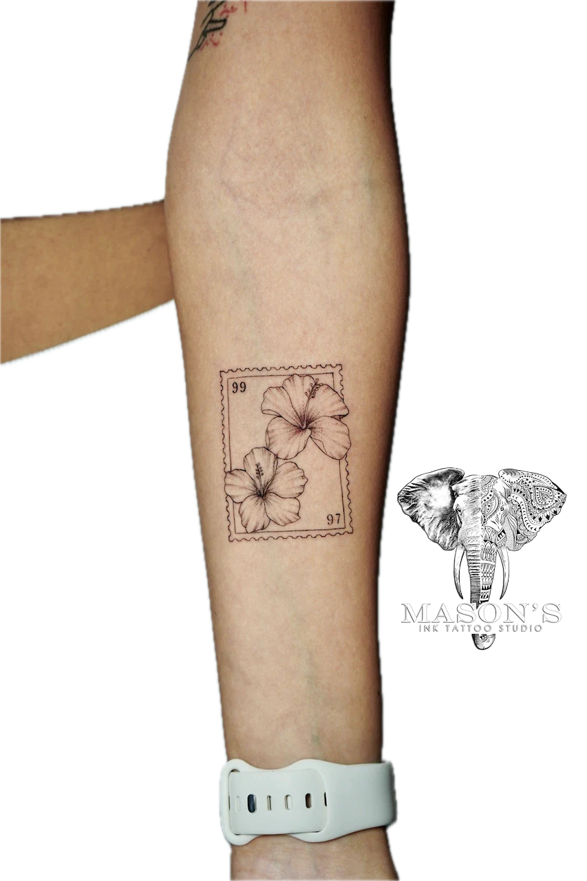Fine Line Floral Frame Tattoo Design - Fineline tattoo by Mason's Ink Tattoo Studio, Bali