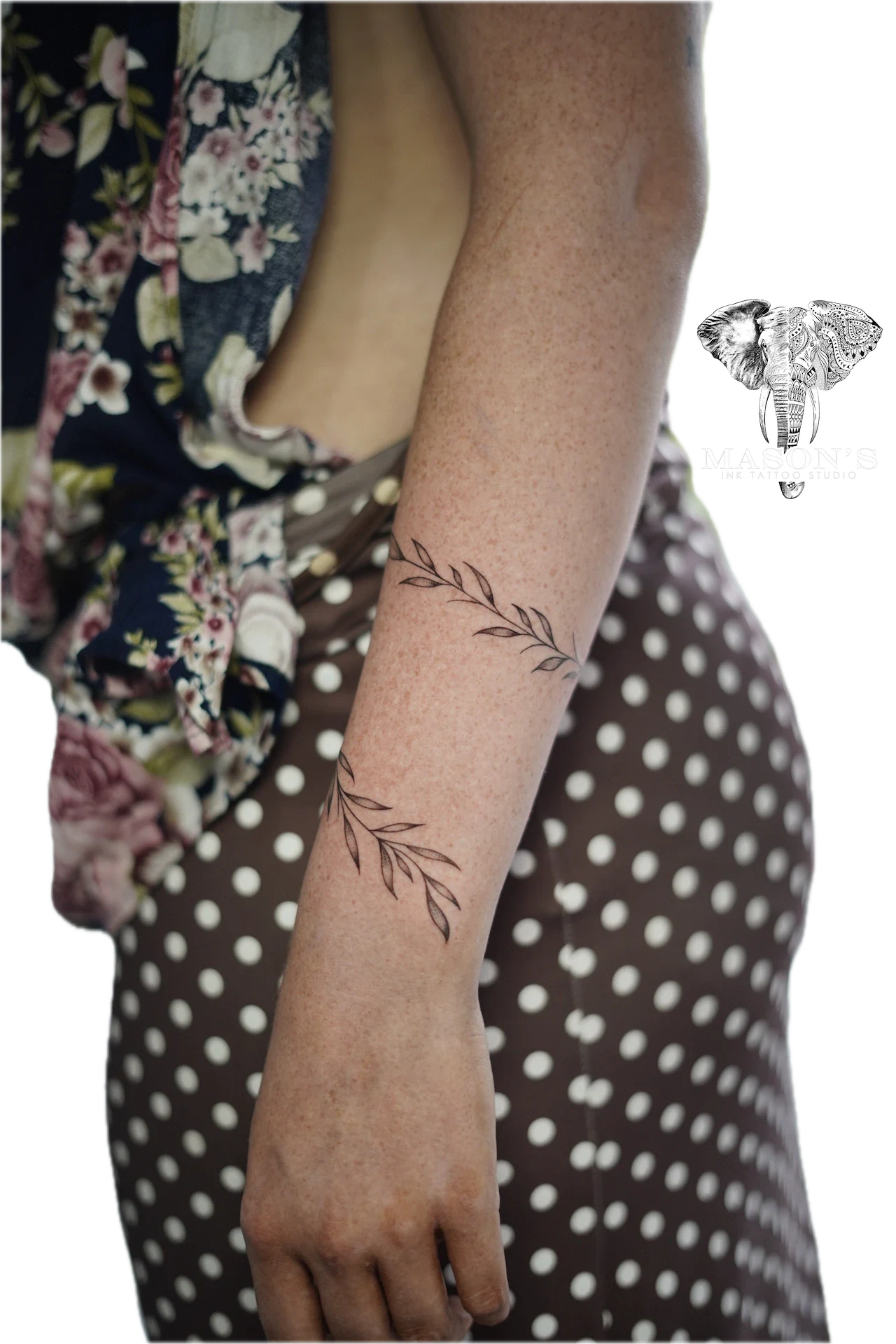 Fine Line Floral Leaves Armband Tattoo by Mason's Ink Tattoo Studio, Bali