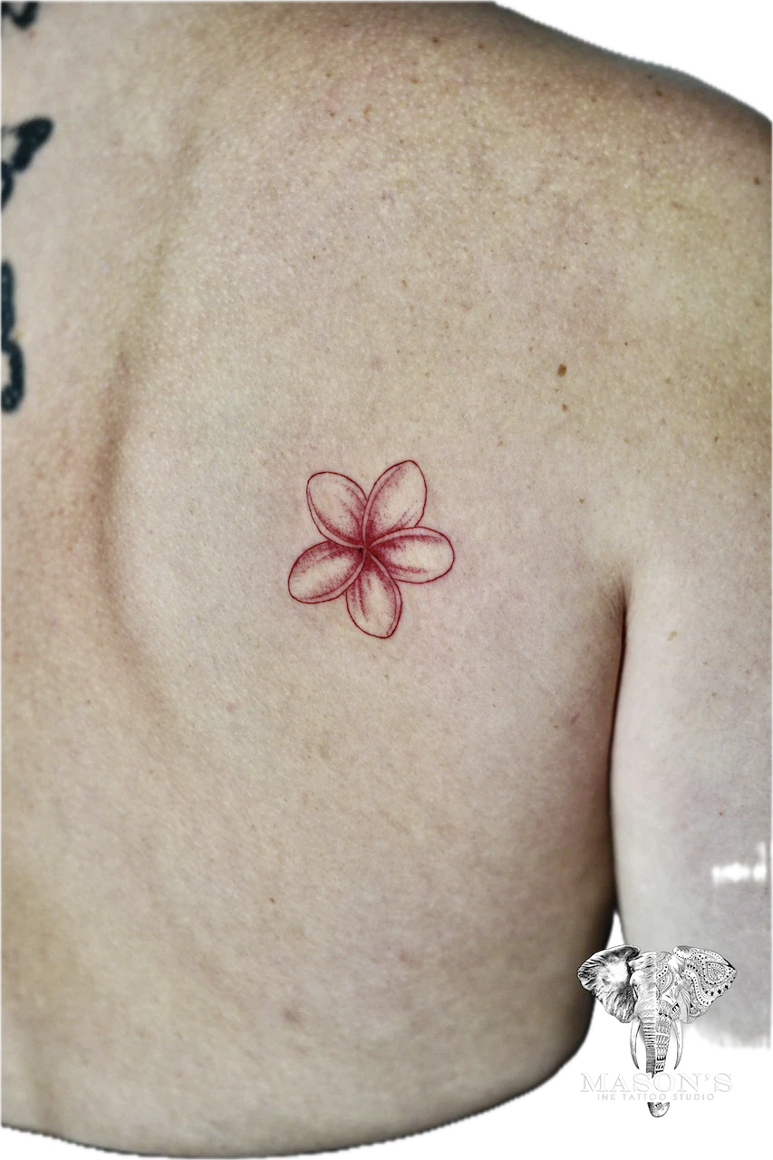 Fine Line Flower Color Tattoo Design - Fineline tattoo by Mason's Ink Tattoo Studio, Bali