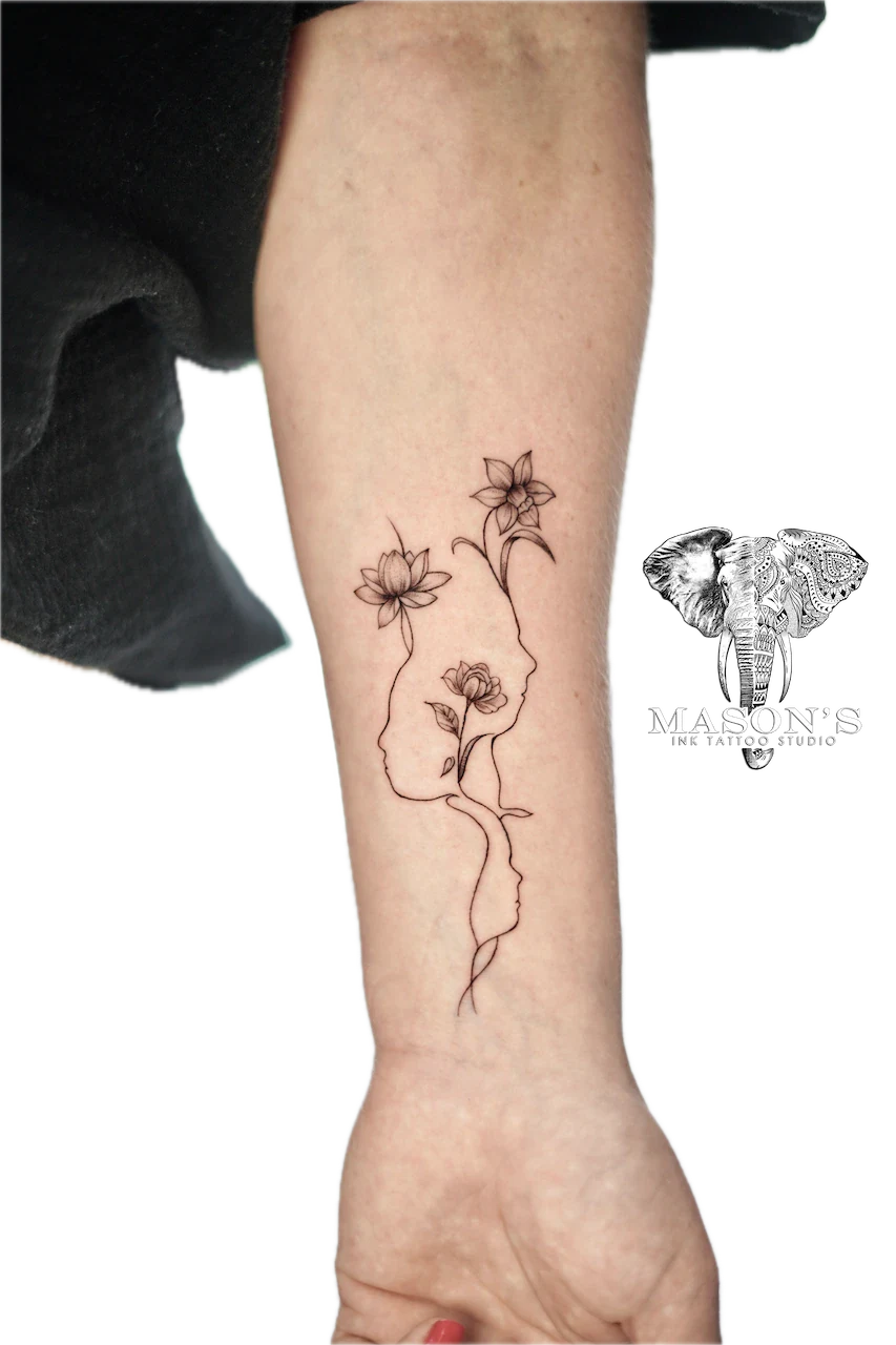 Fine Line Flower Linework Tattoo Design - Fineline tattoo by Mason's Ink Tattoo Studio, Bali