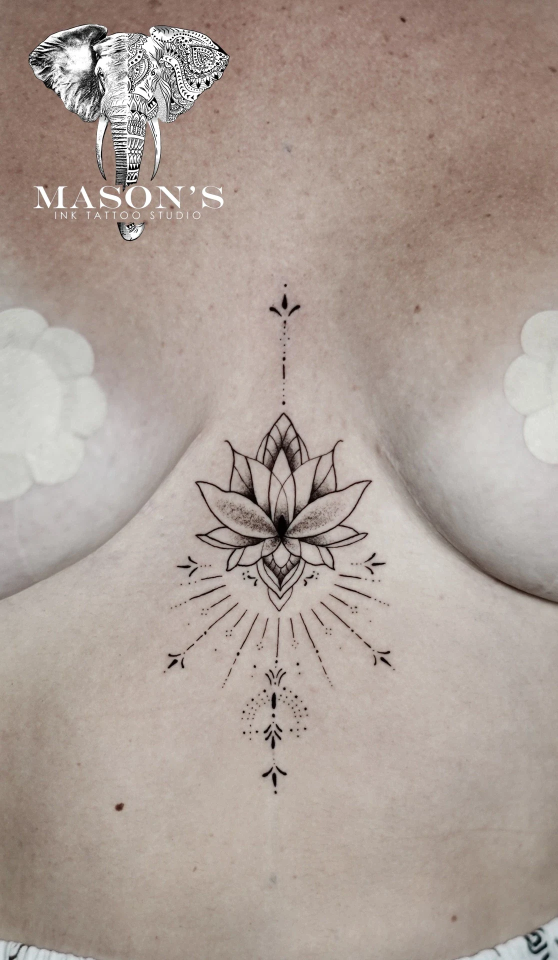 Fine Line Flower Ornamental Tattoo by Mason's Ink Tattoo Studio, Bali