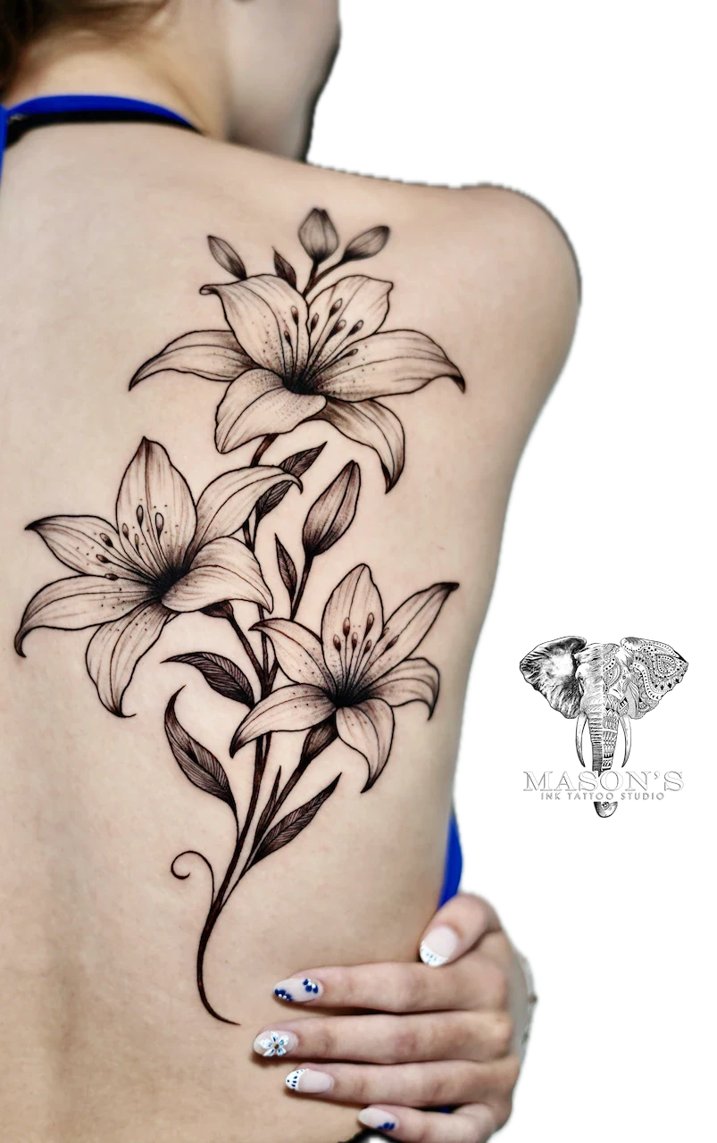 Fine Line Flower Tattoo Design 3 - Fineline tattoo by Mason's Ink Tattoo Studio, Bali