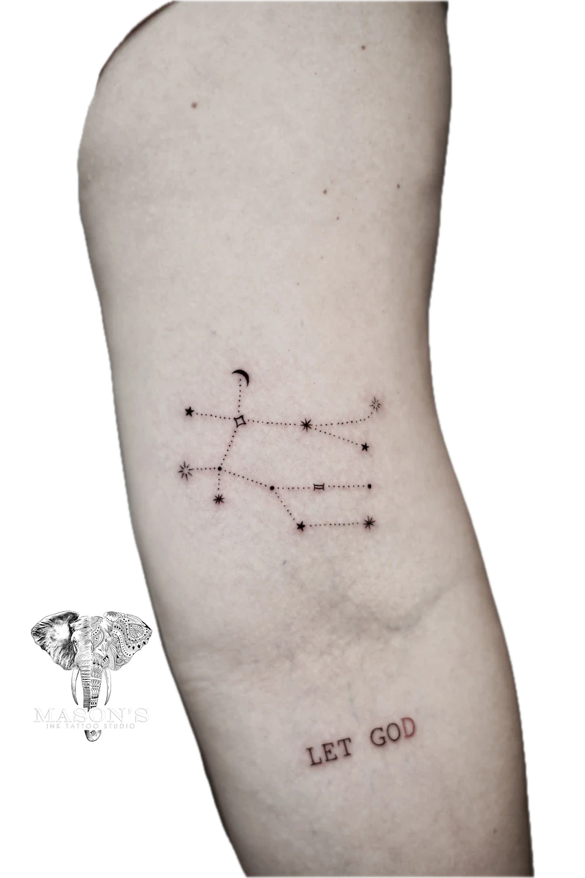 Fine Line Gemini Script Tattoo Design - Fineline tattoo by Mason's Ink Tattoo Studio, Bali