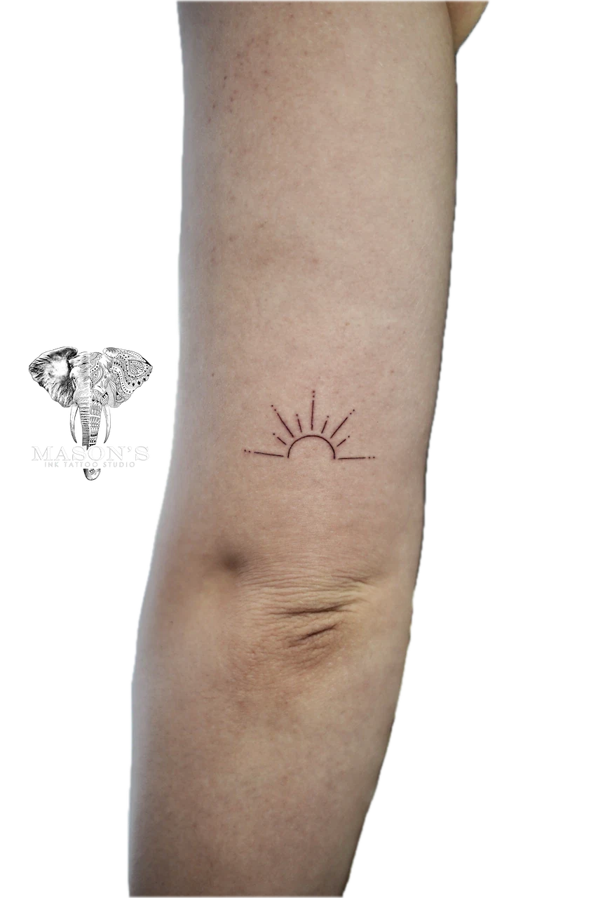 Fine Line Half Sun Tattoo Design by Mason's Ink Tattoo Studio, Bali
