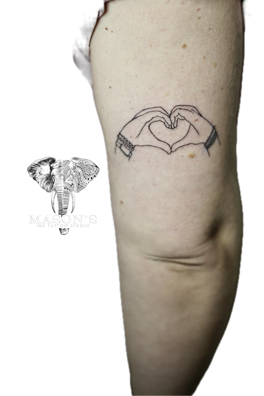 Fine Line Holding Hands Love Tattoo Design - Fineline tattoo by Mason's Ink Tattoo Studio, Bali