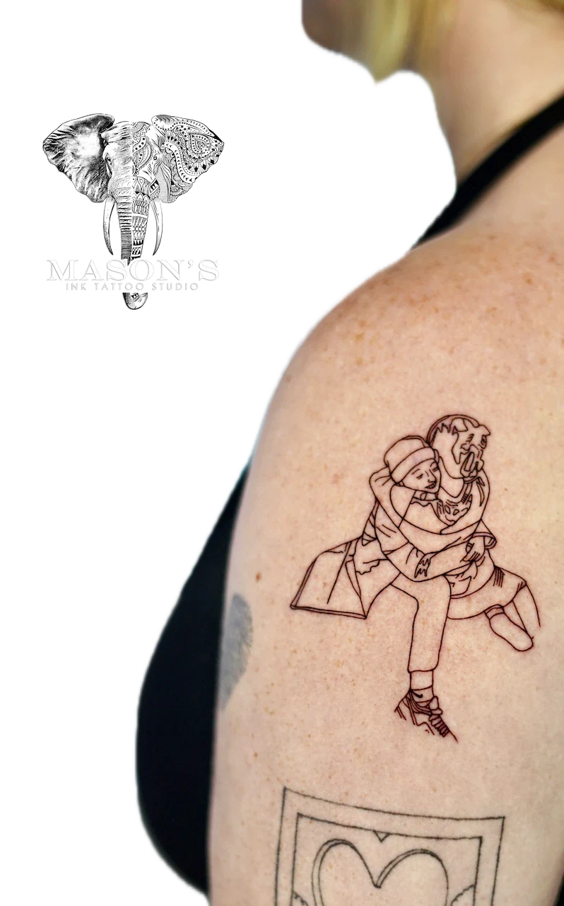 Fine Line Hug Tattoo Design by Mason's Ink Tattoo Studio, Bali