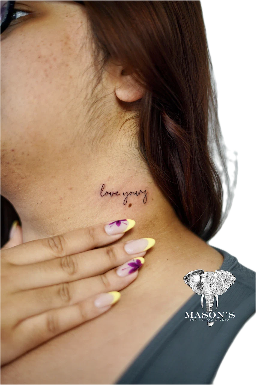 Fine Line “I Love You” Script Tattoo Design by Mason's Ink Tattoo Studio, Bali