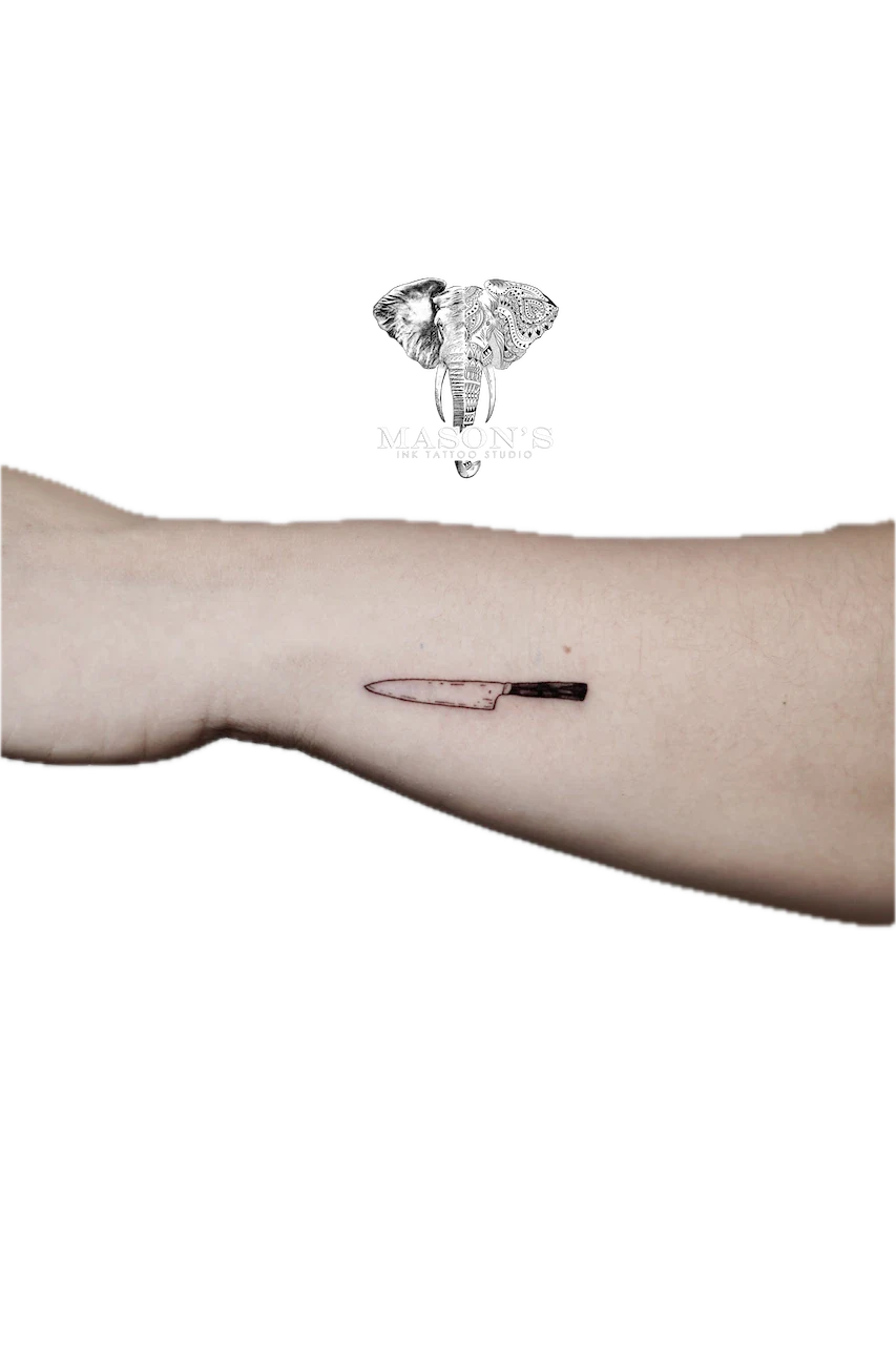 Fine Line Knife Tattoo Design - Fineline tattoo by Mason's Ink Tattoo Studio, Bali