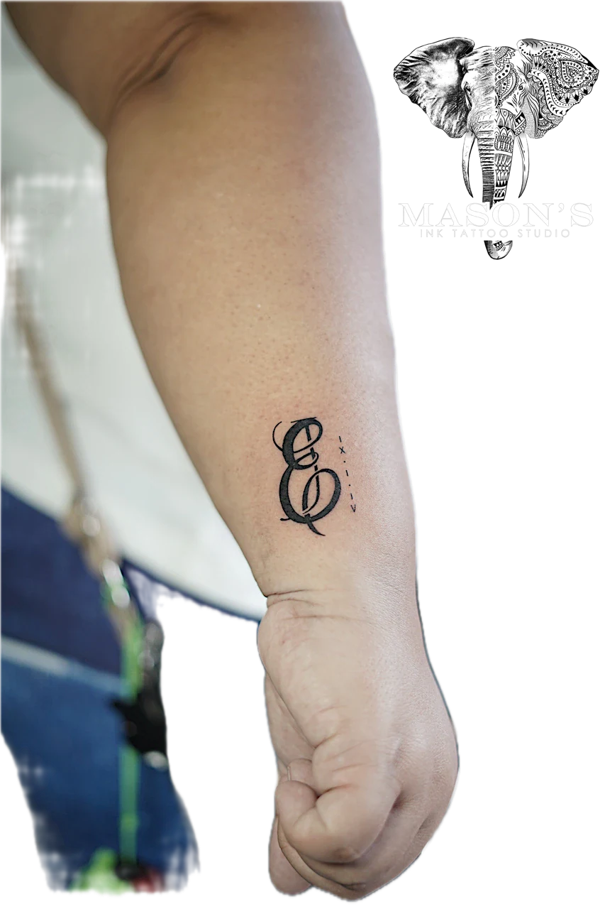 Fine Line Linework Script Tattoo Design: Small minimalist lettering tattoo on the forearm