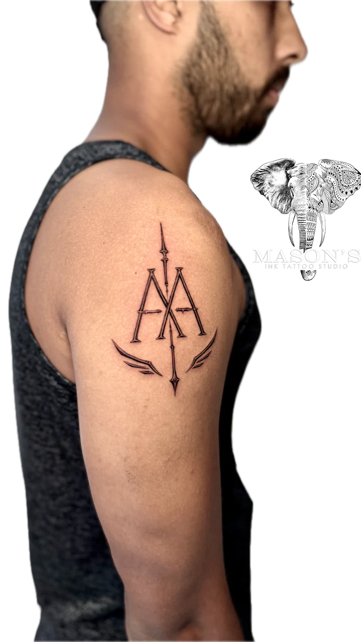 Fine Line Logo Tattoo Design - Fineline tattoo by Mason's Ink Tattoo Studio, Bali