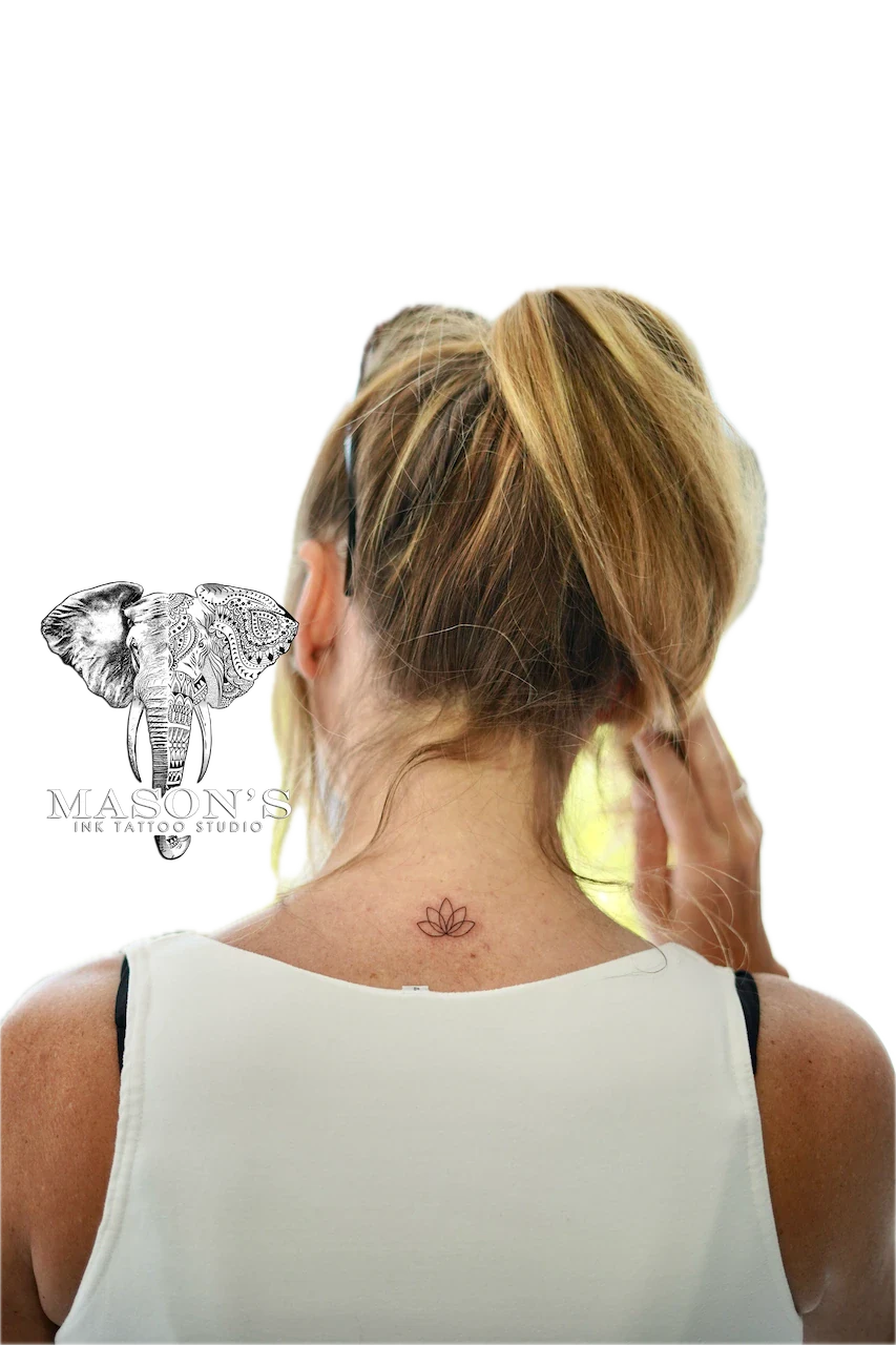 Fine Line Lotus Tattoo Design - Fineline tattoo by Mason's Ink Tattoo Studio, Bali