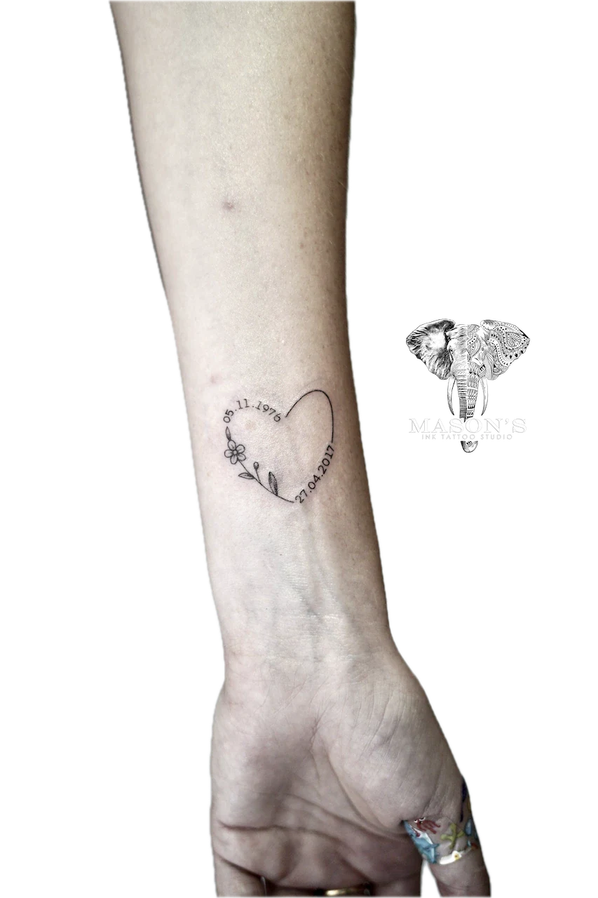 Fine Line Love Leaf Script Tattoo Design by Mason's Ink Tattoo Studio, Bali