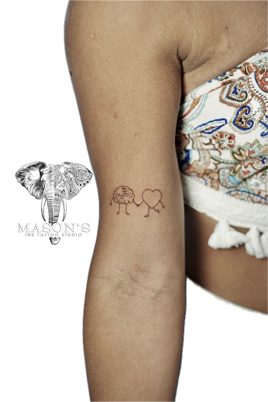 Fine Line Love and Brain Tattoo Design - Fineline tattoo by Mason's Ink Tattoo Studio, Bali