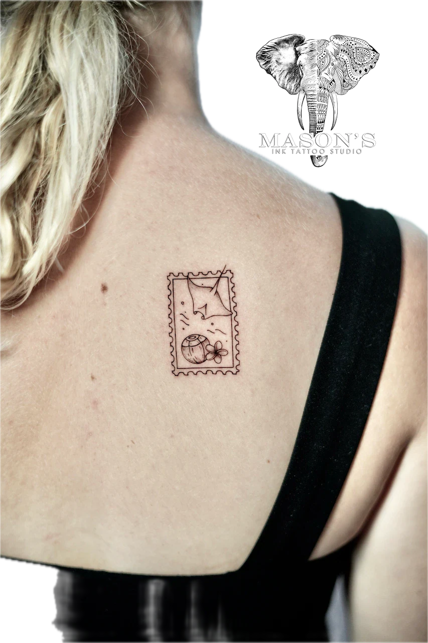 Fine Line Manta Ray Frame Tattoo Design - Fineline tattoo by Mason's Ink Tattoo Studio, Bali