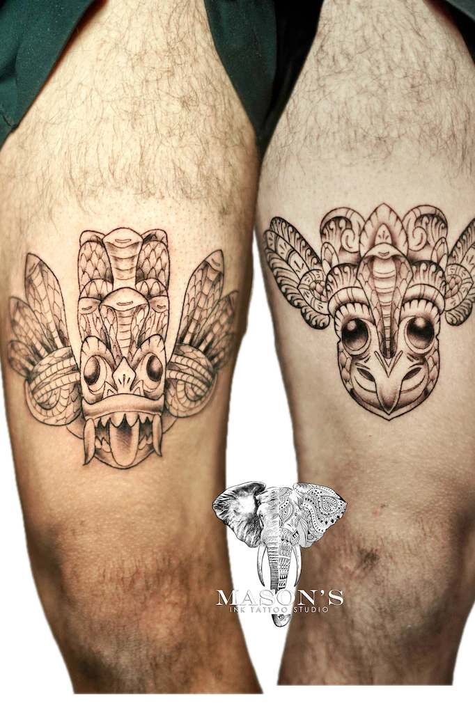 Fine Line Mask Tattoo Design - Fineline tattoo by Mason's Ink Tattoo Studio, Bali