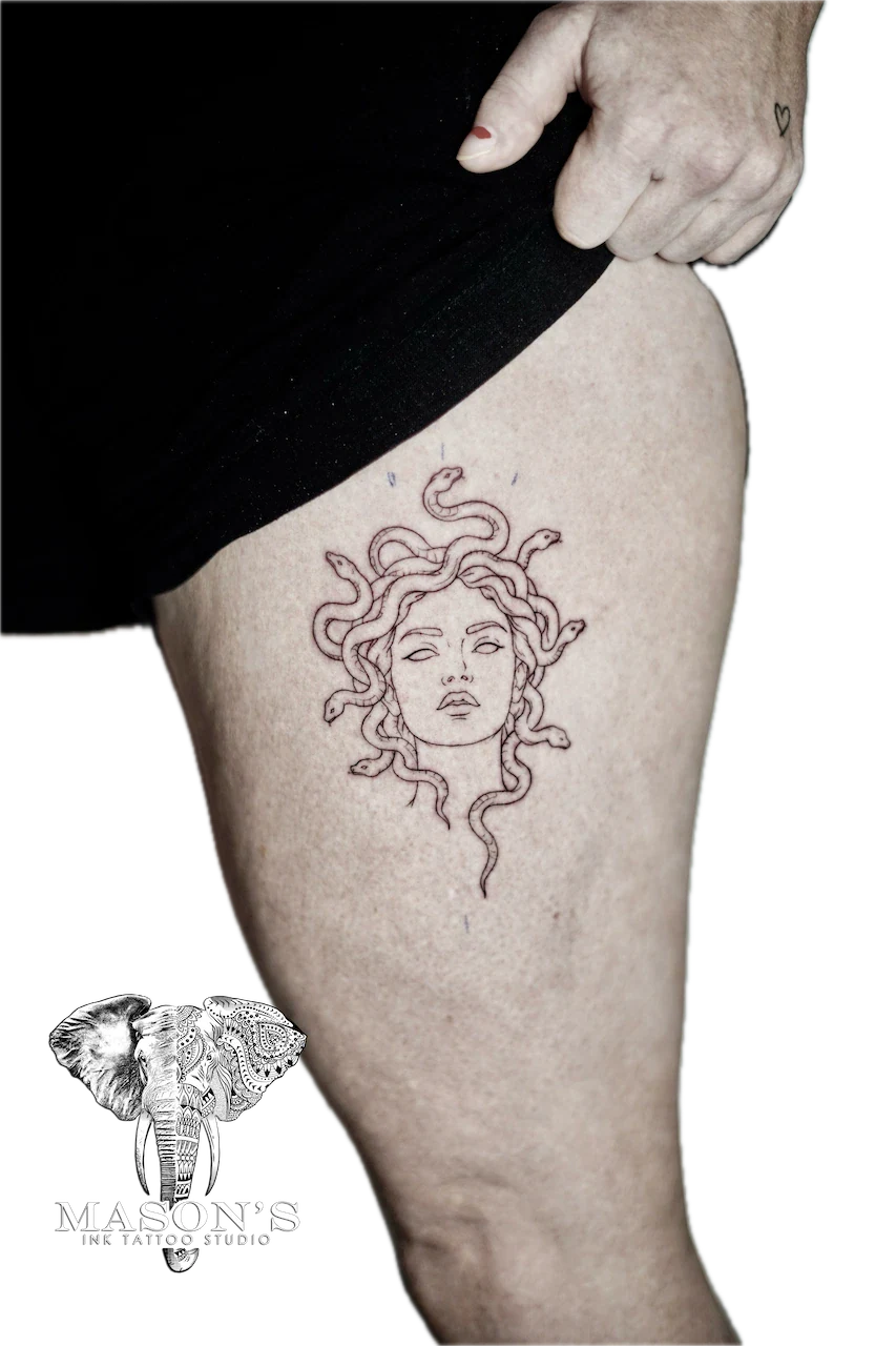 Fine Line Medusa Tattoo Design - Fineline tattoo by Mason's Ink Tattoo Studio, Bali