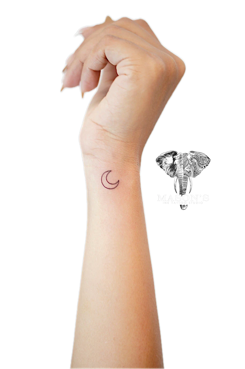 Fine Line Moon Tattoo Design by Mason's Ink Tattoo Studio, Bali