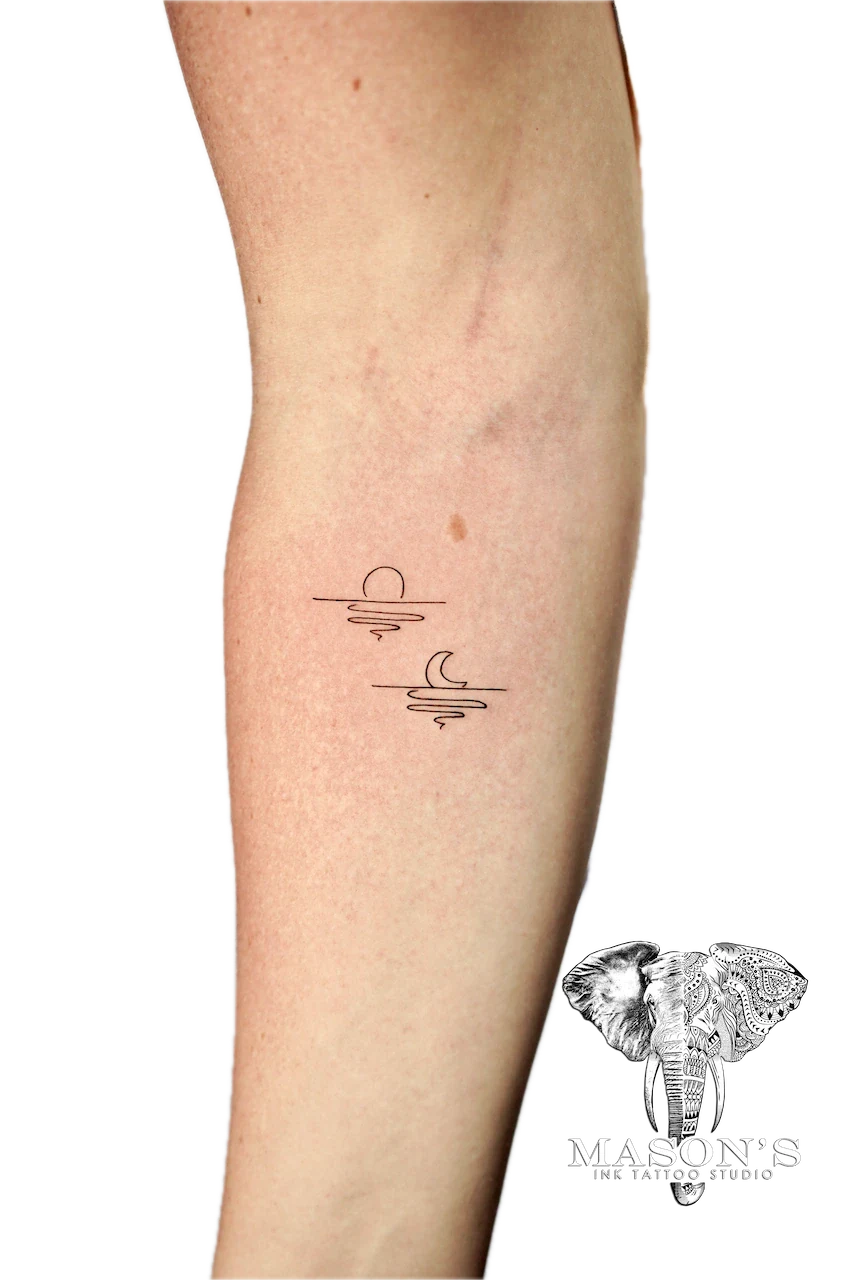 Fine Line Moon and Waves Tattoo Design - Fineline tattoo by Mason's Ink Tattoo Studio, Bali