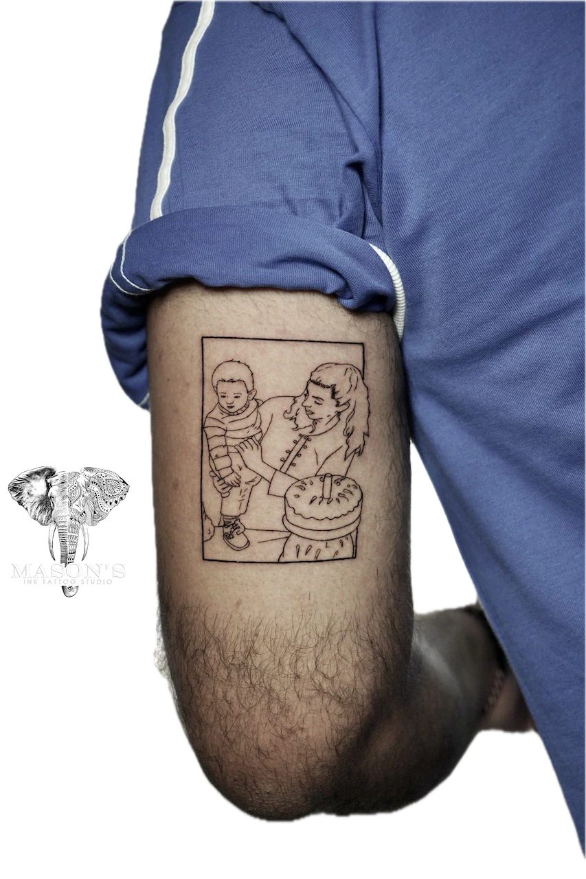 Fine Line Mother and Child Bird Tattoo Design - Fineline tattoo by Mason's Ink Tattoo Studio, Bali