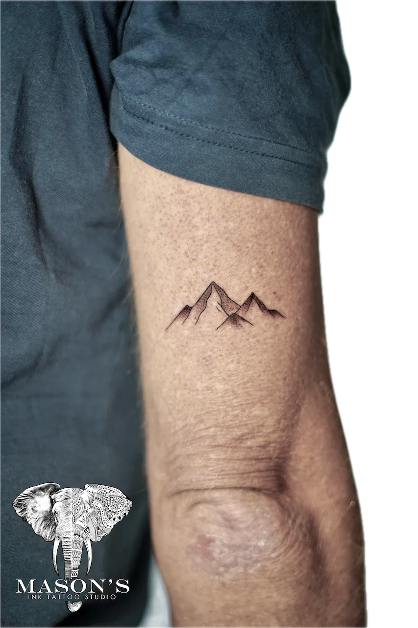 Fine Line Mountain Tattoo Design - Fineline tattoo by Mason's Ink Tattoo Studio, Bali