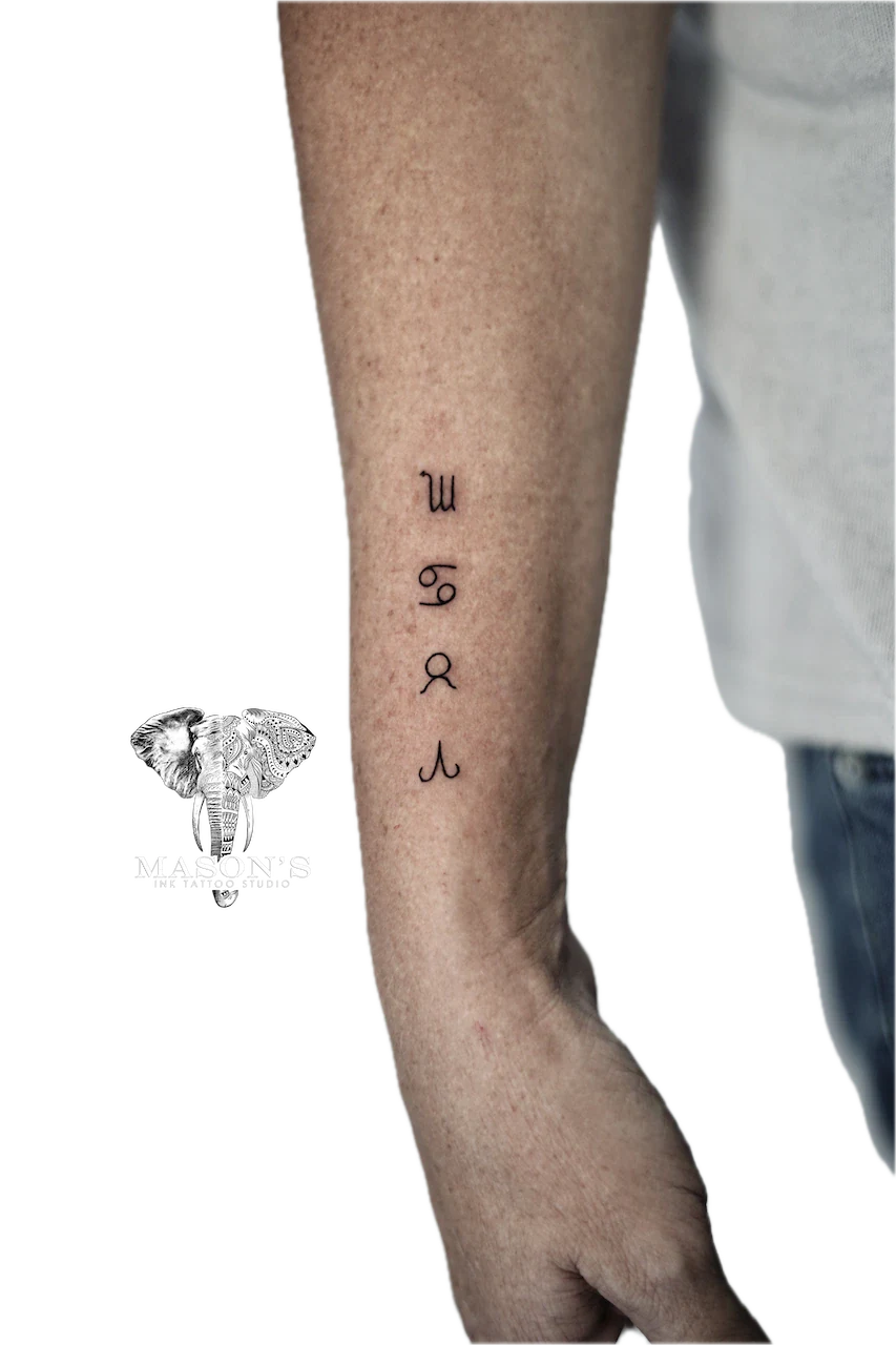 Fine Line Ohm Script Tattoo Design by Mason's Ink Tattoo Studio, Bali