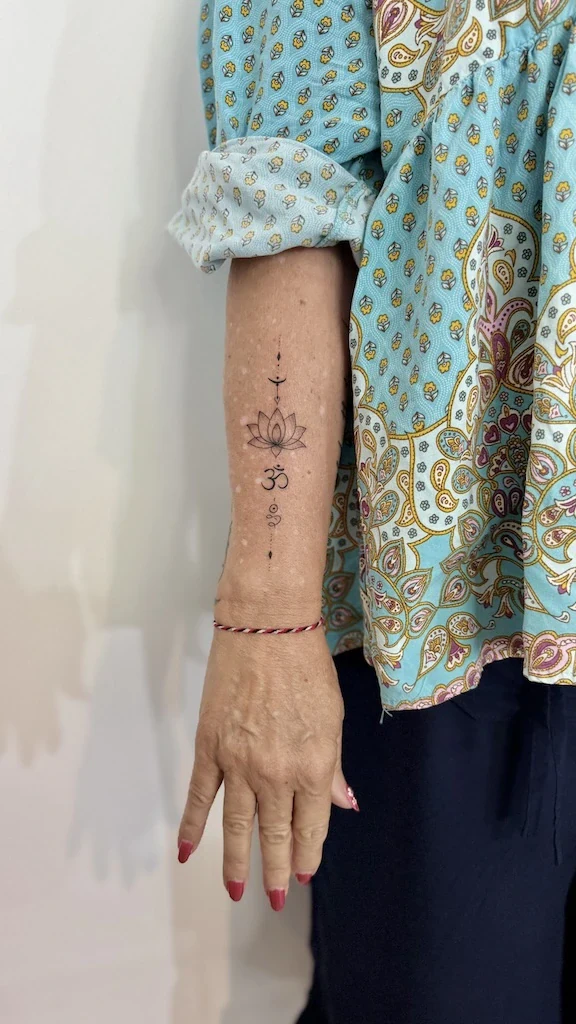 Fine Line Om Tattoo Design - Fineline tattoo by Mason's Ink Tattoo Studio, Bali